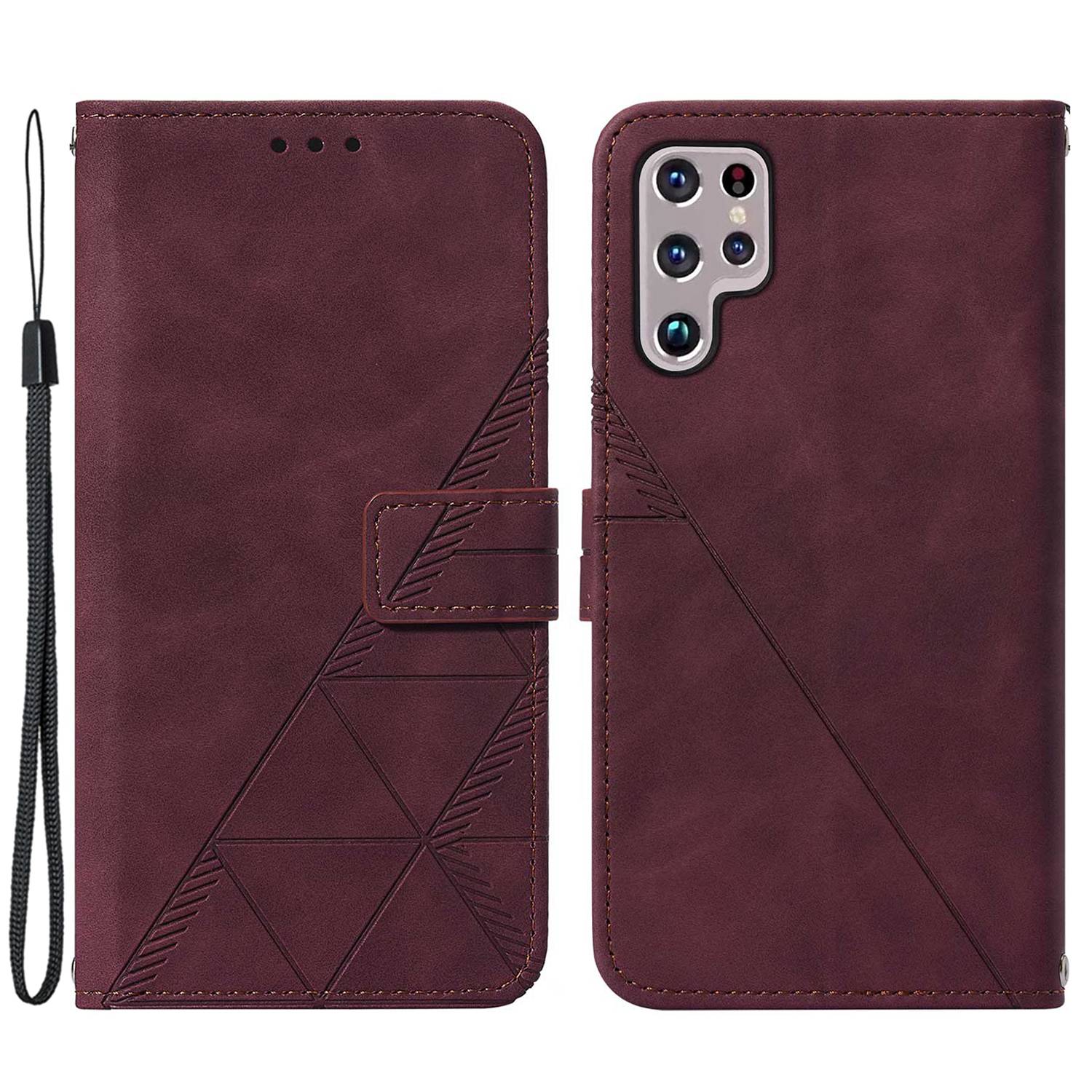 YB Imprinting Series-1 For Samsung Galaxy S23 Ultra Flip Stand Wallet Phone Case Hand Strap Business Imprinted Lines PU Leather Phone Cover
