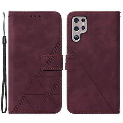 YB Imprinting Series-1 For Samsung Galaxy S23 Ultra Flip Stand Wallet Phone Case Hand Strap Business Imprinted Lines PU Leather Phone Cover