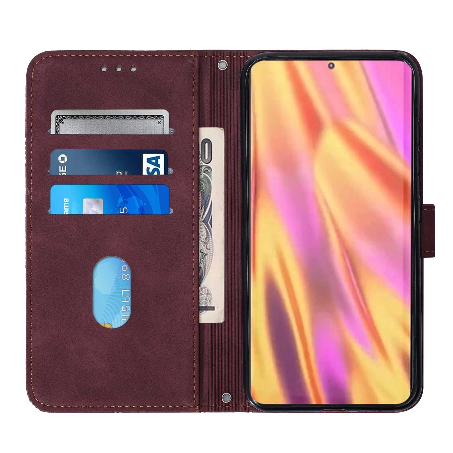 YB Imprinting Series-1 For Samsung Galaxy S23 Ultra Flip Stand Wallet Phone Case Hand Strap Business Imprinted Lines PU Leather Phone Cover