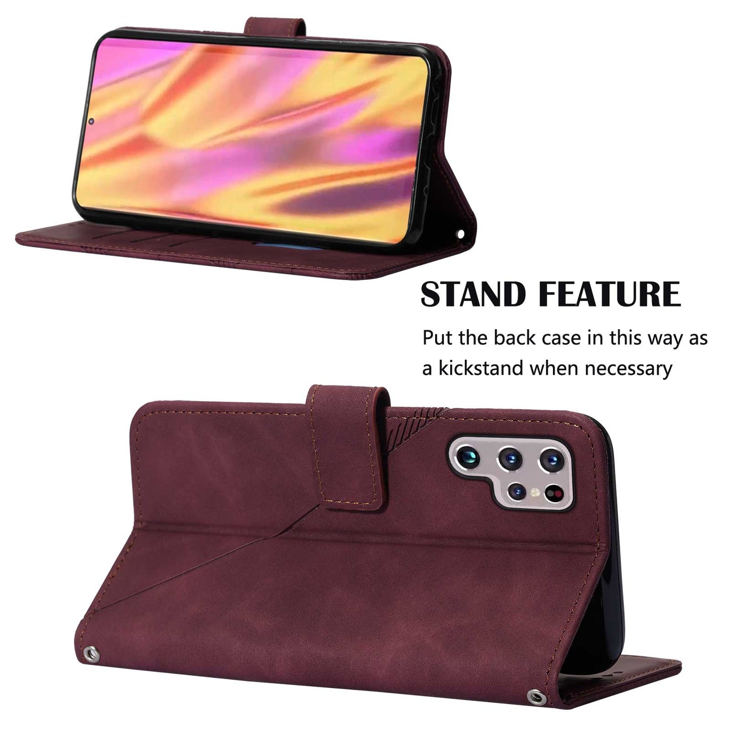 YB Imprinting Series-1 For Samsung Galaxy S23 Ultra Flip Stand Wallet Phone Case Hand Strap Business Imprinted Lines PU Leather Phone Cover
