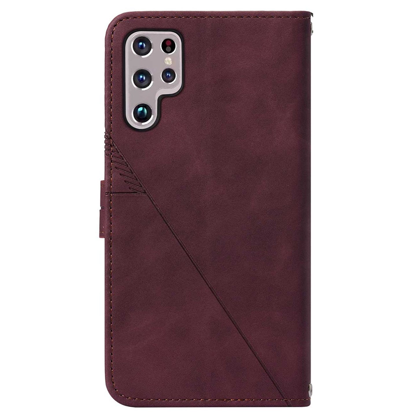 YB Imprinting Series-1 For Samsung Galaxy S23 Ultra Flip Stand Wallet Phone Case Hand Strap Business Imprinted Lines PU Leather Phone Cover