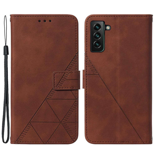 YB Imprinting Series-1 For Samsung Galaxy S23 Plus Imprinted Business Imprinted Lines Phone Cover Stand PU Leather Wallet Case with Strap