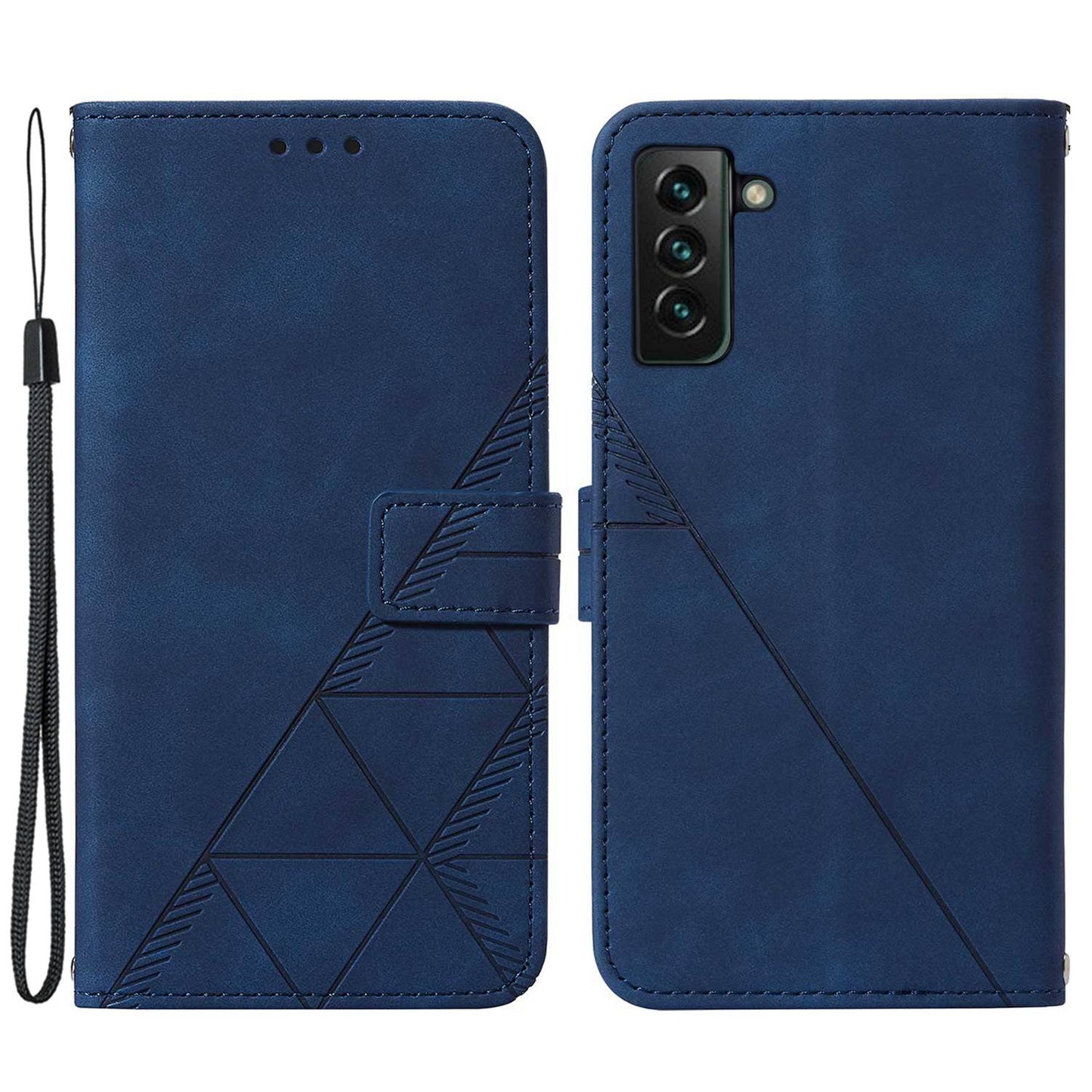 YB Imprinting Series-1 For Samsung Galaxy S23 Plus Imprinted Business Imprinted Lines Phone Cover Stand PU Leather Wallet Case with Strap