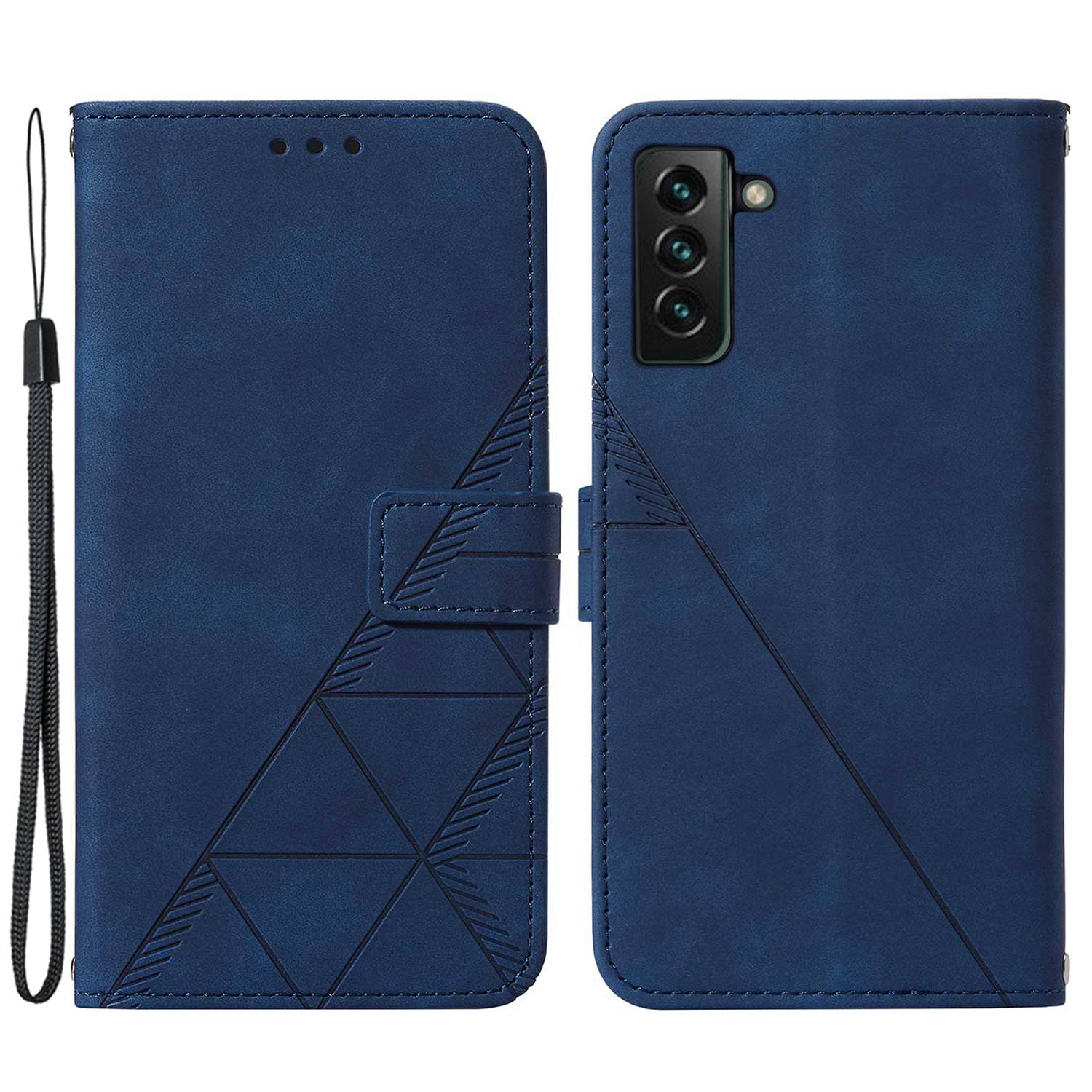 YB Imprinting Series-1 For Samsung Galaxy S23 Plus Imprinted Business Imprinted Lines Phone Cover Stand PU Leather Wallet Case with Strap