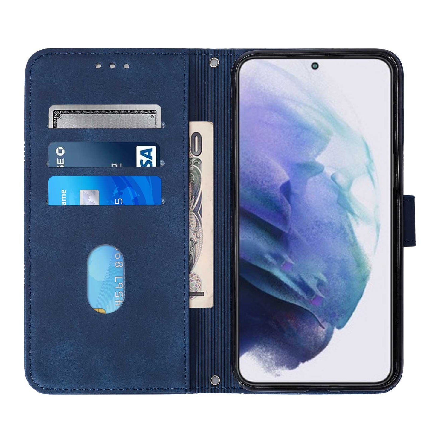 YB Imprinting Series-1 For Samsung Galaxy S23 Plus Imprinted Business Imprinted Lines Phone Cover Stand PU Leather Wallet Case with Strap