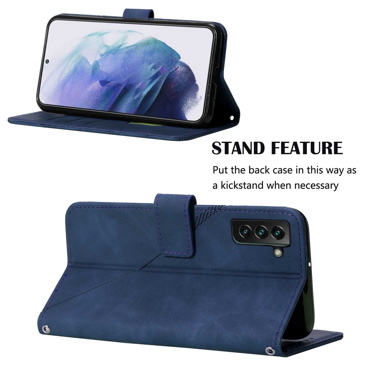 YB Imprinting Series-1 For Samsung Galaxy S23 Plus Imprinted Business Imprinted Lines Phone Cover Stand PU Leather Wallet Case with Strap
