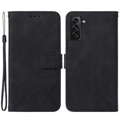 YB Imprinting Series-1 For Samsung Galaxy S23 Plus Imprinted Business Imprinted Lines Phone Cover Stand PU Leather Wallet Case with Strap