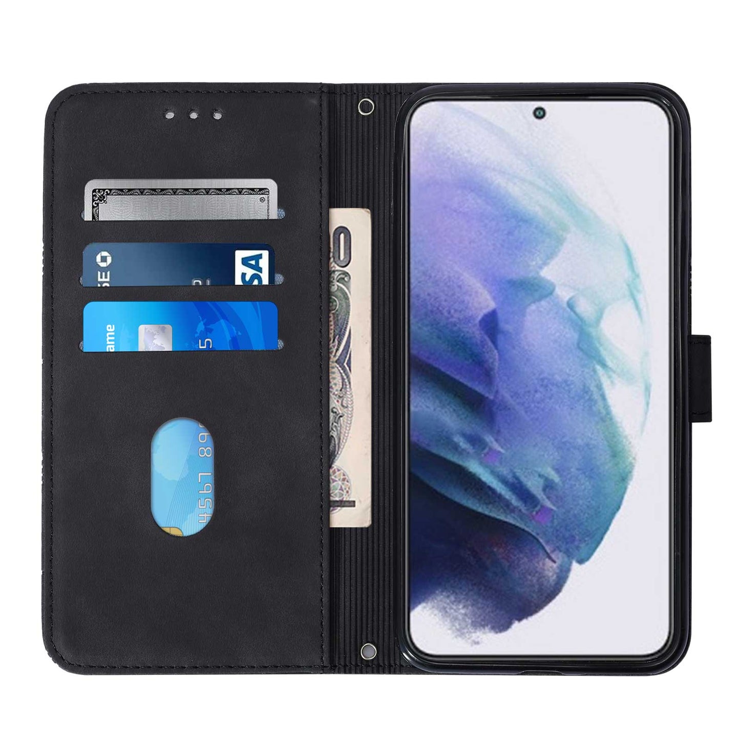 YB Imprinting Series-1 For Samsung Galaxy S23 Plus Imprinted Business Imprinted Lines Phone Cover Stand PU Leather Wallet Case with Strap