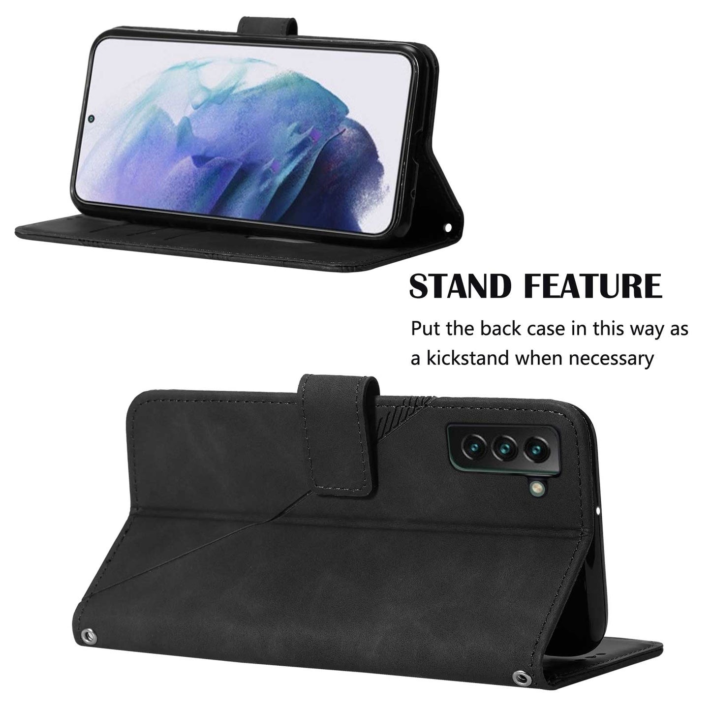 YB Imprinting Series-1 For Samsung Galaxy S23 Plus Imprinted Business Imprinted Lines Phone Cover Stand PU Leather Wallet Case with Strap