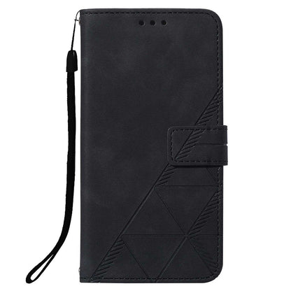 YB Imprinting Series-1 For Samsung Galaxy S23 Plus Imprinted Business Imprinted Lines Phone Cover Stand PU Leather Wallet Case with Strap