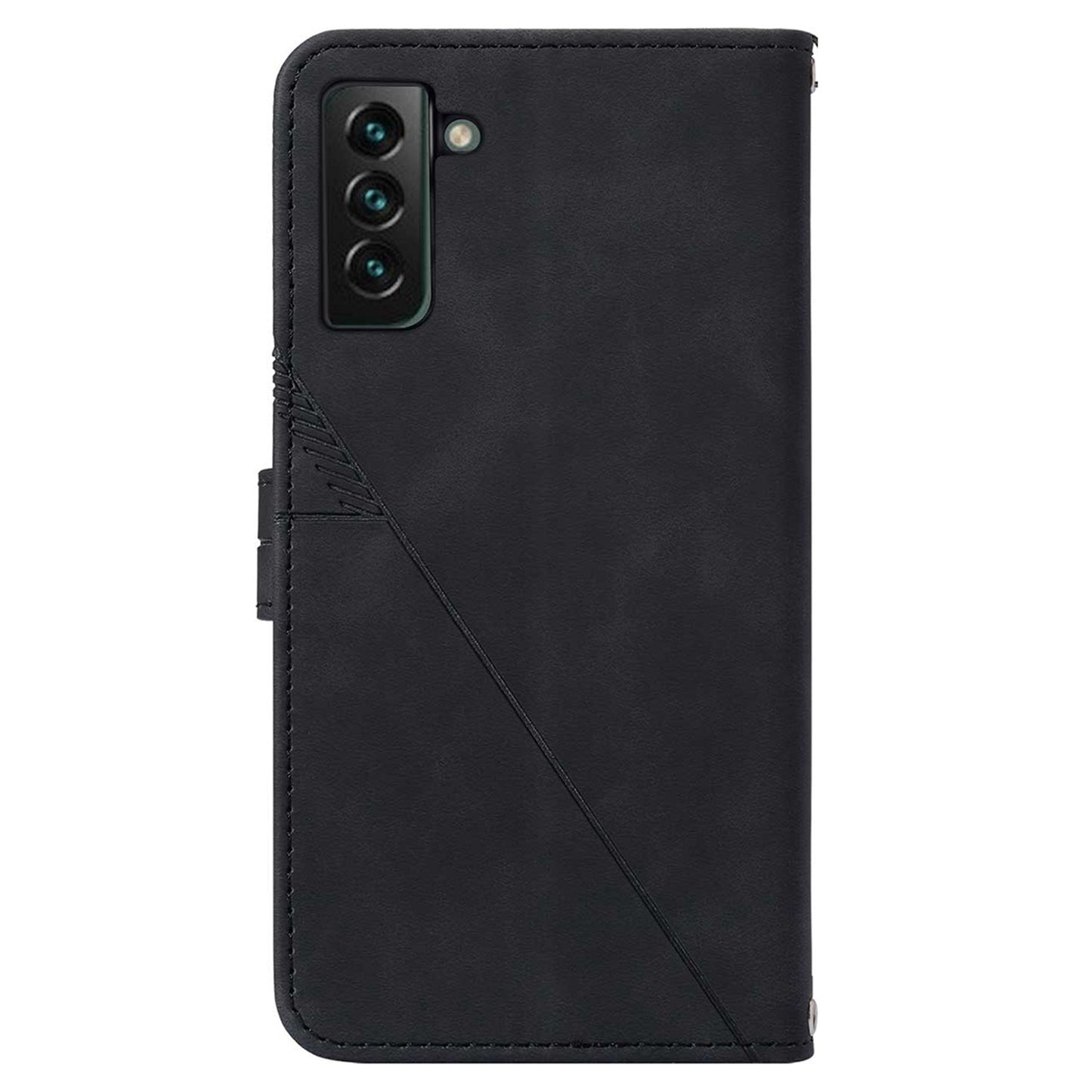 YB Imprinting Series-1 For Samsung Galaxy S23 Plus Imprinted Business Imprinted Lines Phone Cover Stand PU Leather Wallet Case with Strap