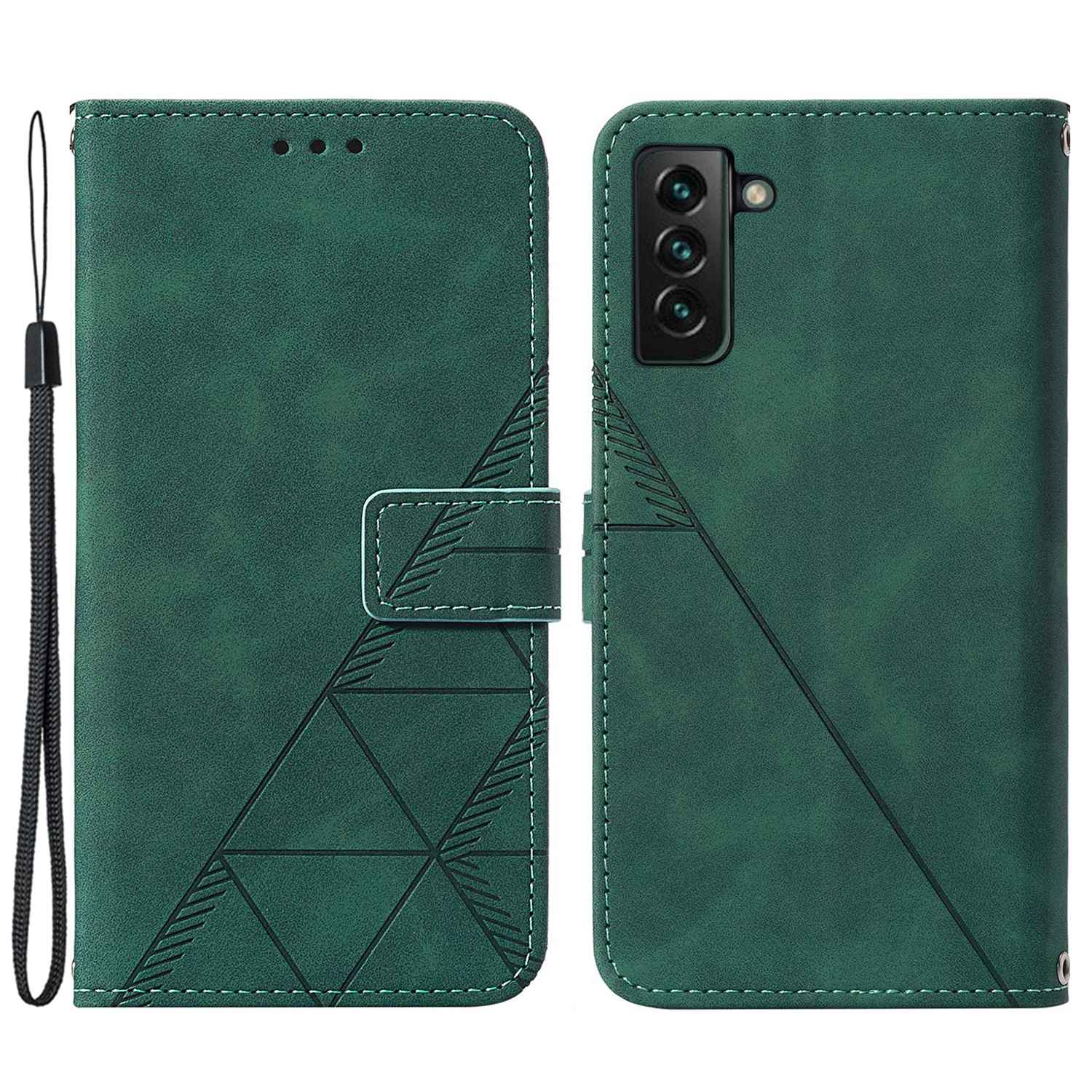 YB Imprinting Series-1 For Samsung Galaxy S23 Plus Imprinted Business Imprinted Lines Phone Cover Stand PU Leather Wallet Case with Strap