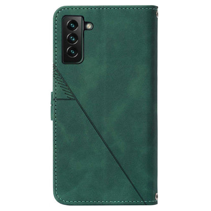 YB Imprinting Series-1 For Samsung Galaxy S23 Plus Imprinted Business Imprinted Lines Phone Cover Stand PU Leather Wallet Case with Strap