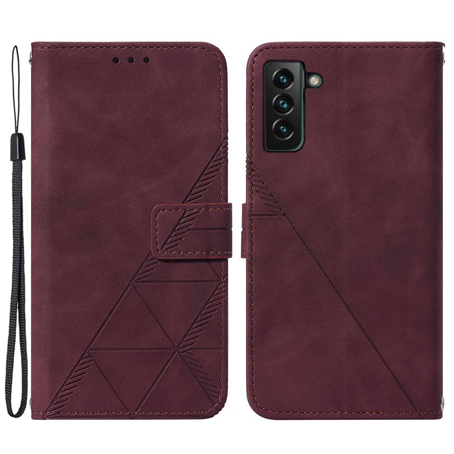 YB Imprinting Series-1 For Samsung Galaxy S23 Plus Imprinted Business Imprinted Lines Phone Cover Stand PU Leather Wallet Case with Strap