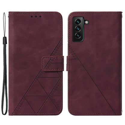 YB Imprinting Series-1 For Samsung Galaxy S23 Plus Imprinted Business Imprinted Lines Phone Cover Stand PU Leather Wallet Case with Strap