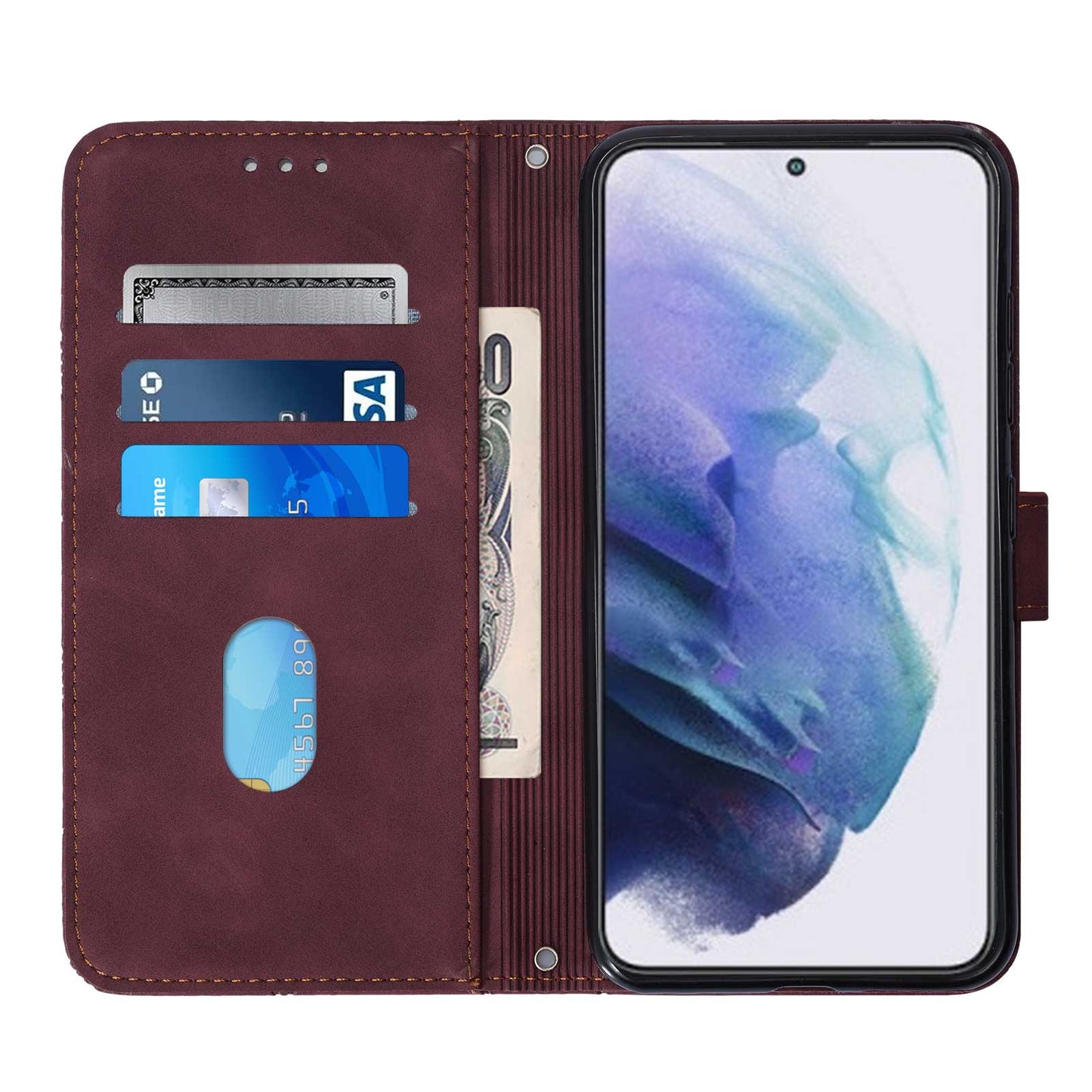 YB Imprinting Series-1 For Samsung Galaxy S23 Plus Imprinted Business Imprinted Lines Phone Cover Stand PU Leather Wallet Case with Strap