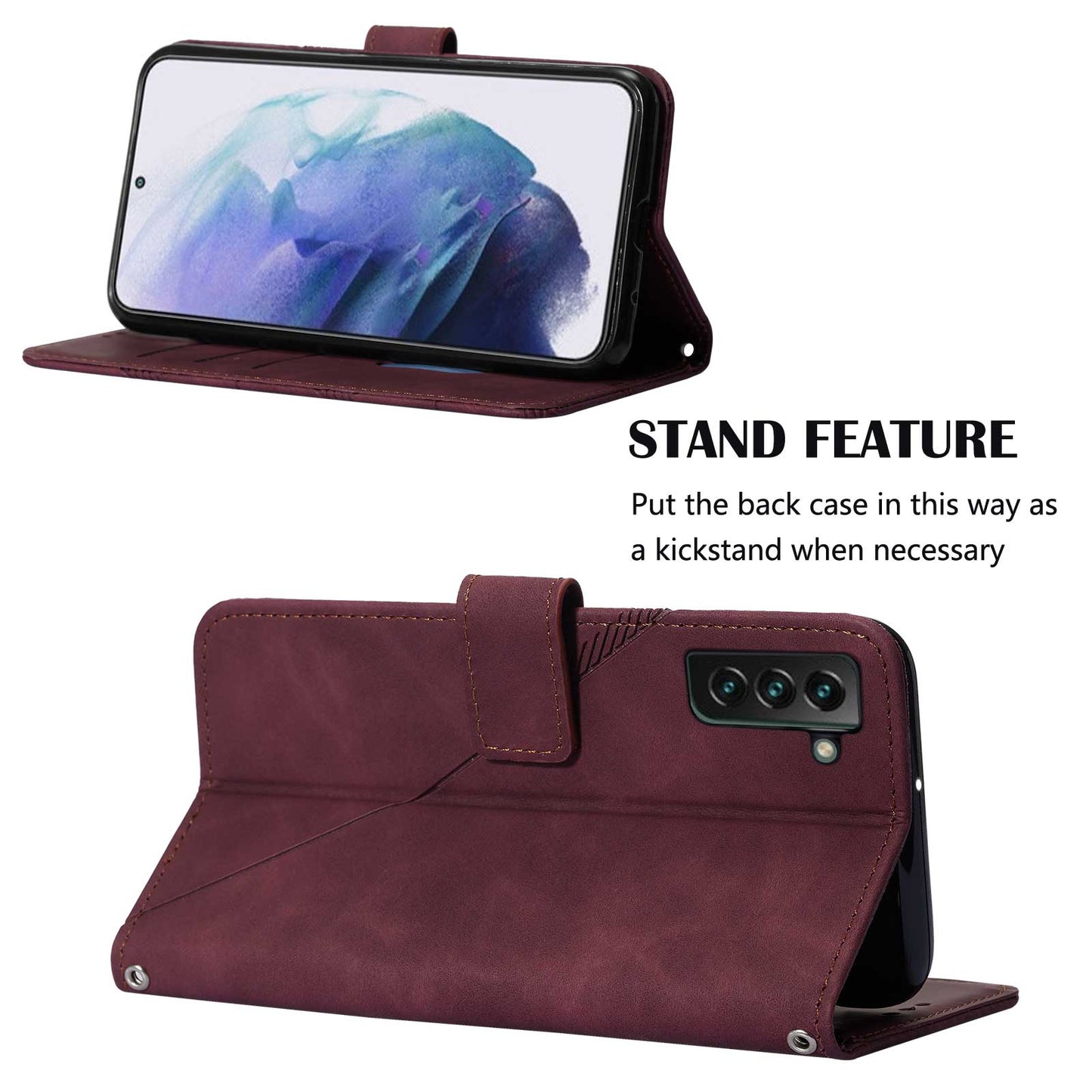 YB Imprinting Series-1 For Samsung Galaxy S23 Plus Imprinted Business Imprinted Lines Phone Cover Stand PU Leather Wallet Case with Strap