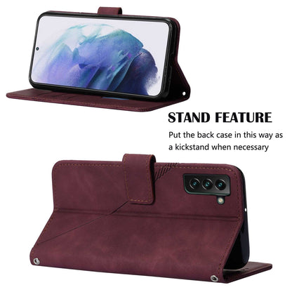 YB Imprinting Series-1 For Samsung Galaxy S23 Plus Imprinted Business Imprinted Lines Phone Cover Stand PU Leather Wallet Case with Strap