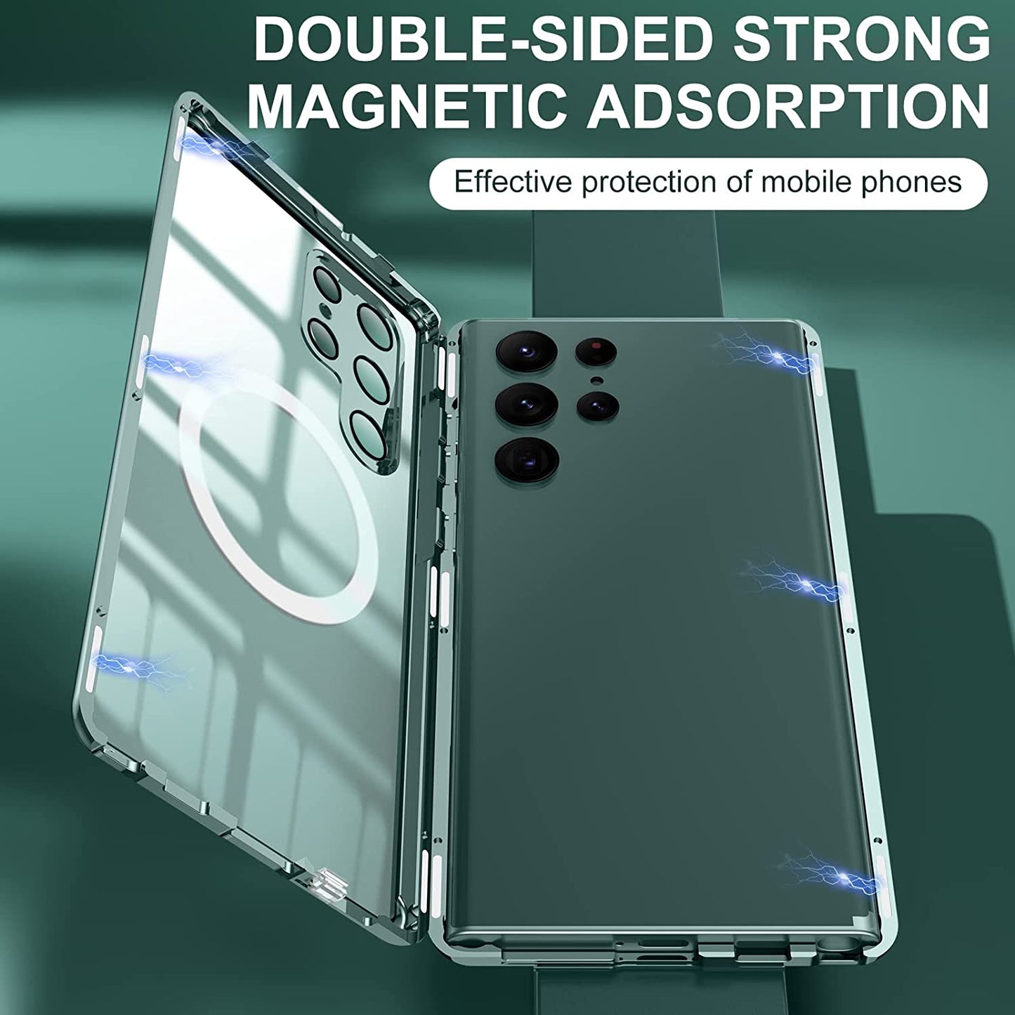 For Samsung Galaxy S22 Ultra 5G Matte PC + Metal + Tempered Glass Phone Case Magnetic Lock Full Protection Cover