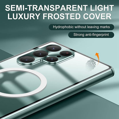 For Samsung Galaxy S22 Ultra 5G Matte PC + Metal + Tempered Glass Phone Case Magnetic Lock Full Protection Cover