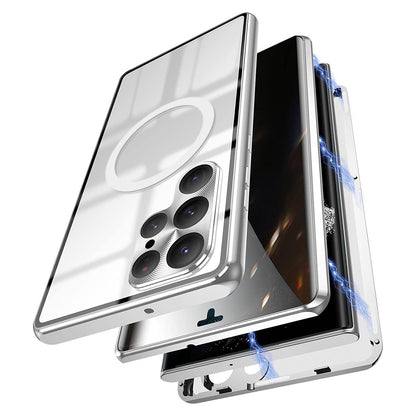 For Samsung Galaxy S22 Ultra 5G Matte PC + Metal + Tempered Glass Phone Case Magnetic Lock Full Protection Cover