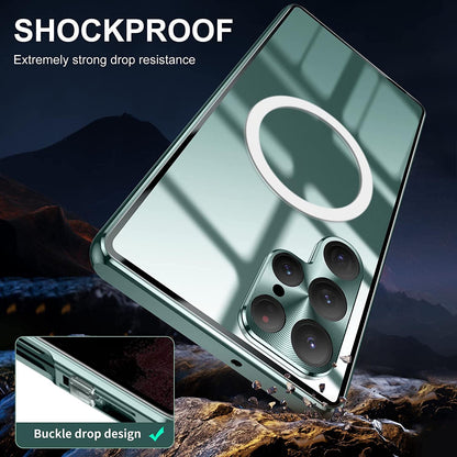 For Samsung Galaxy S22 Ultra 5G Matte PC + Metal + Tempered Glass Phone Case Magnetic Lock Full Protection Cover