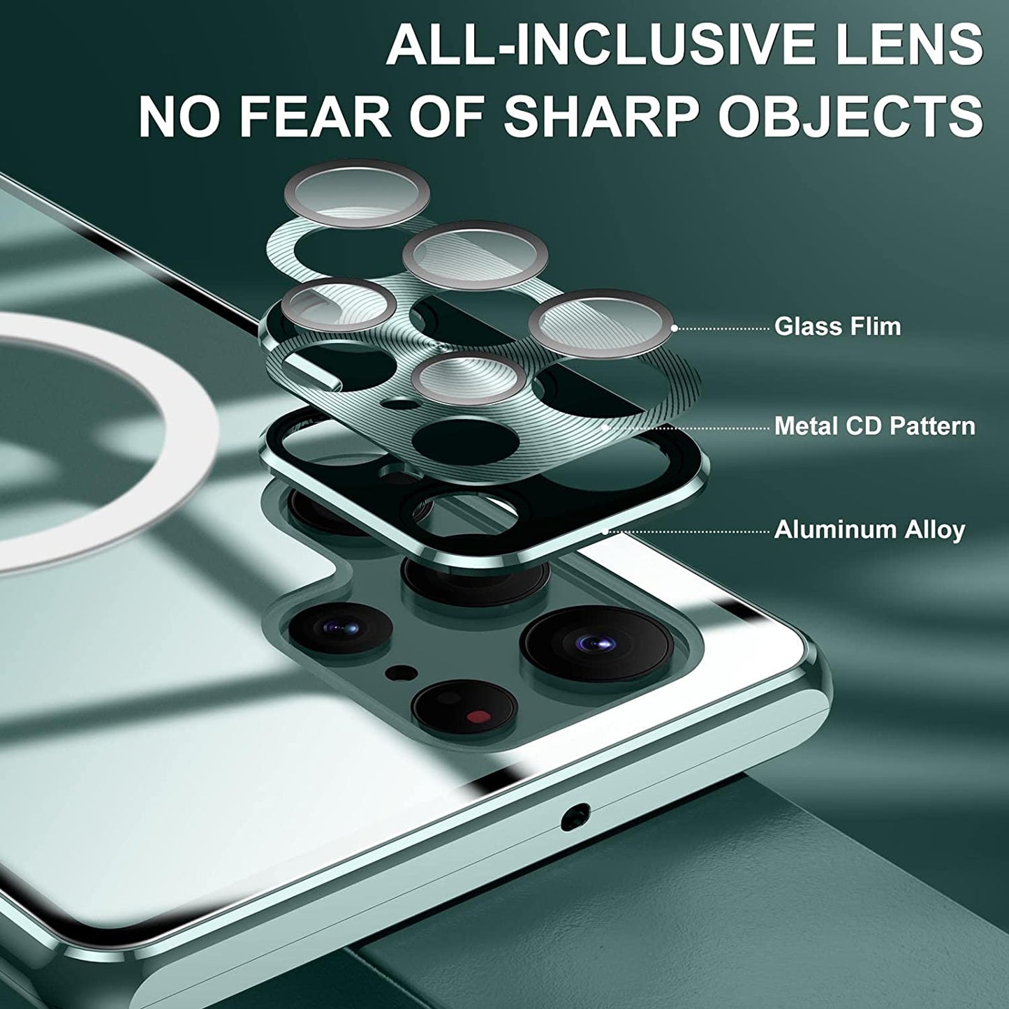 For Samsung Galaxy S22 Ultra 5G Matte PC + Metal + Tempered Glass Phone Case Magnetic Lock Full Protection Cover