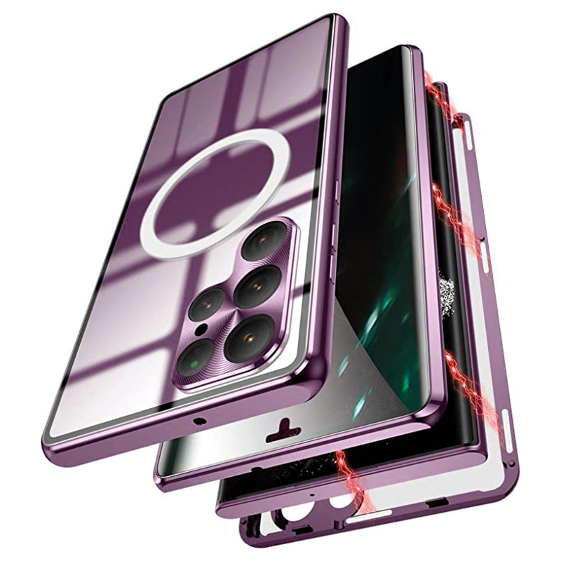 For Samsung Galaxy S22 Ultra 5G Matte PC + Metal + Tempered Glass Phone Case Magnetic Lock Full Protection Cover