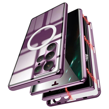 For Samsung Galaxy S22 Ultra 5G Matte PC + Metal + Tempered Glass Phone Case Magnetic Lock Full Protection Cover