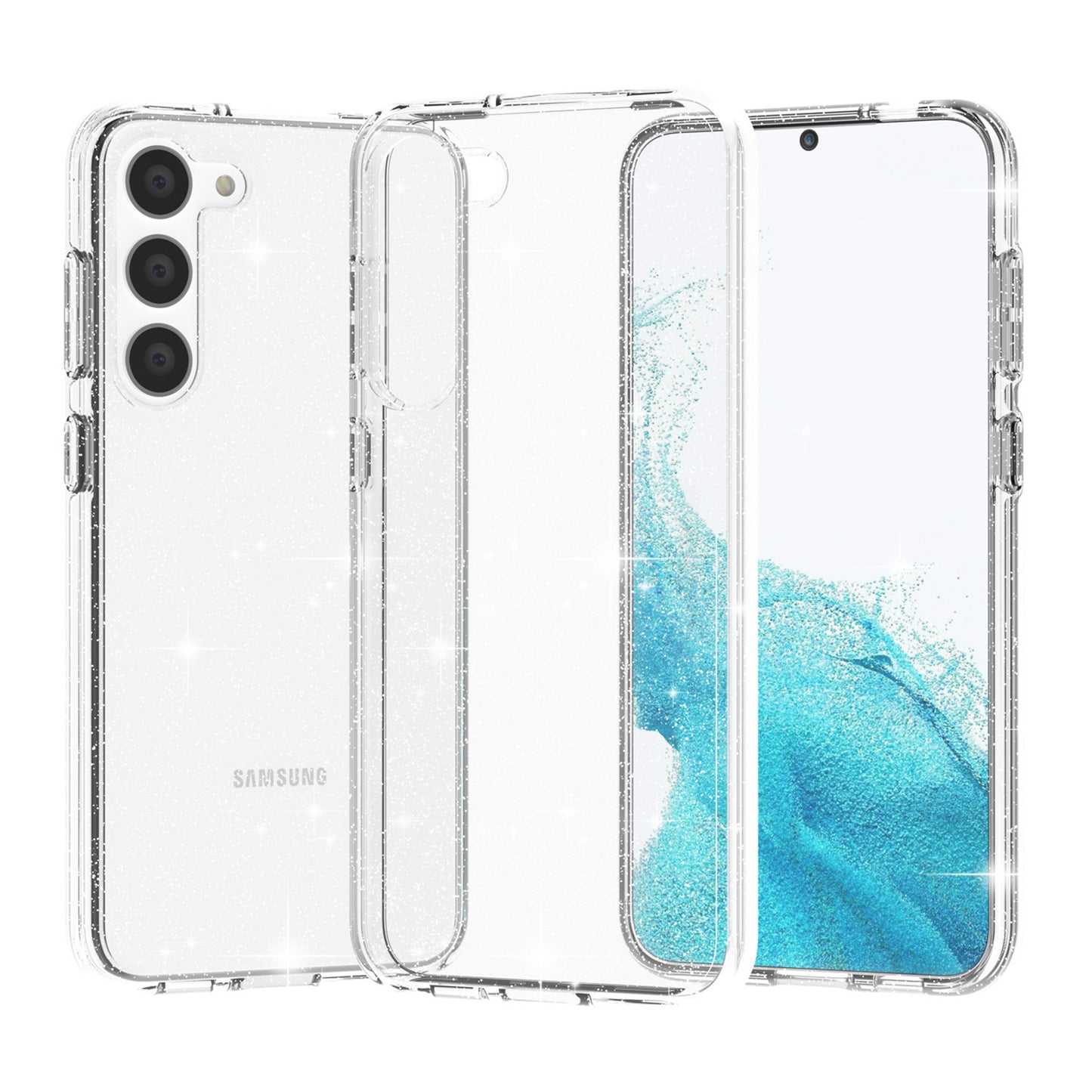 For Samsung Galaxy S23 Plus Anti-fall Glittery Powder Soft TPU + Hard PC Phone Case Protective Back Cover