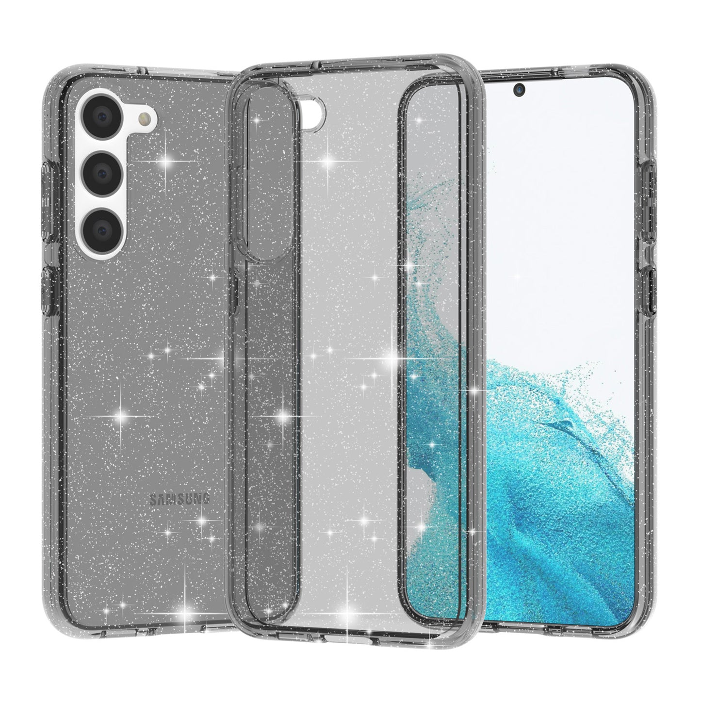 For Samsung Galaxy S23 Plus Anti-fall Glittery Powder Soft TPU + Hard PC Phone Case Protective Back Cover