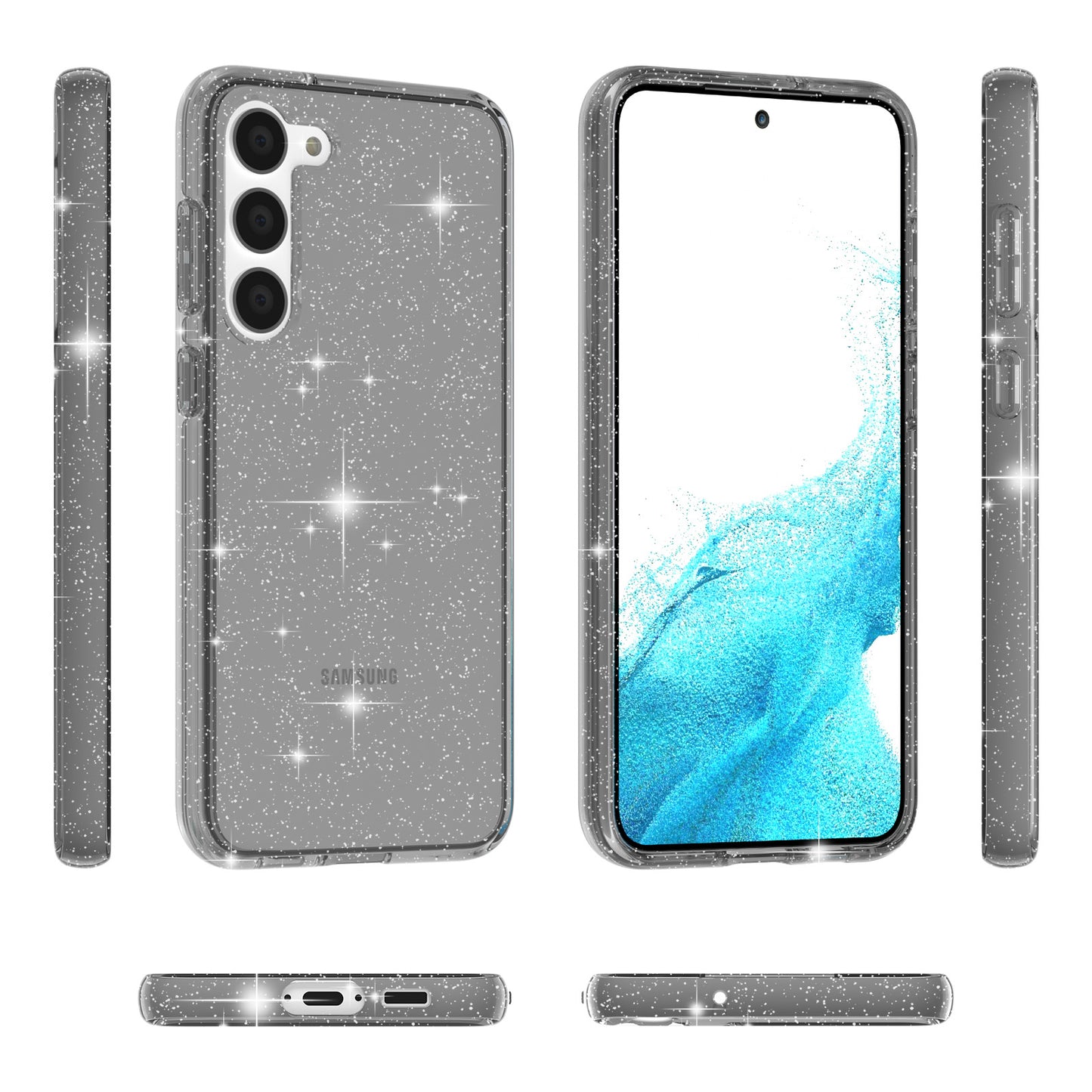 For Samsung Galaxy S23 Plus Anti-fall Glittery Powder Soft TPU + Hard PC Phone Case Protective Back Cover