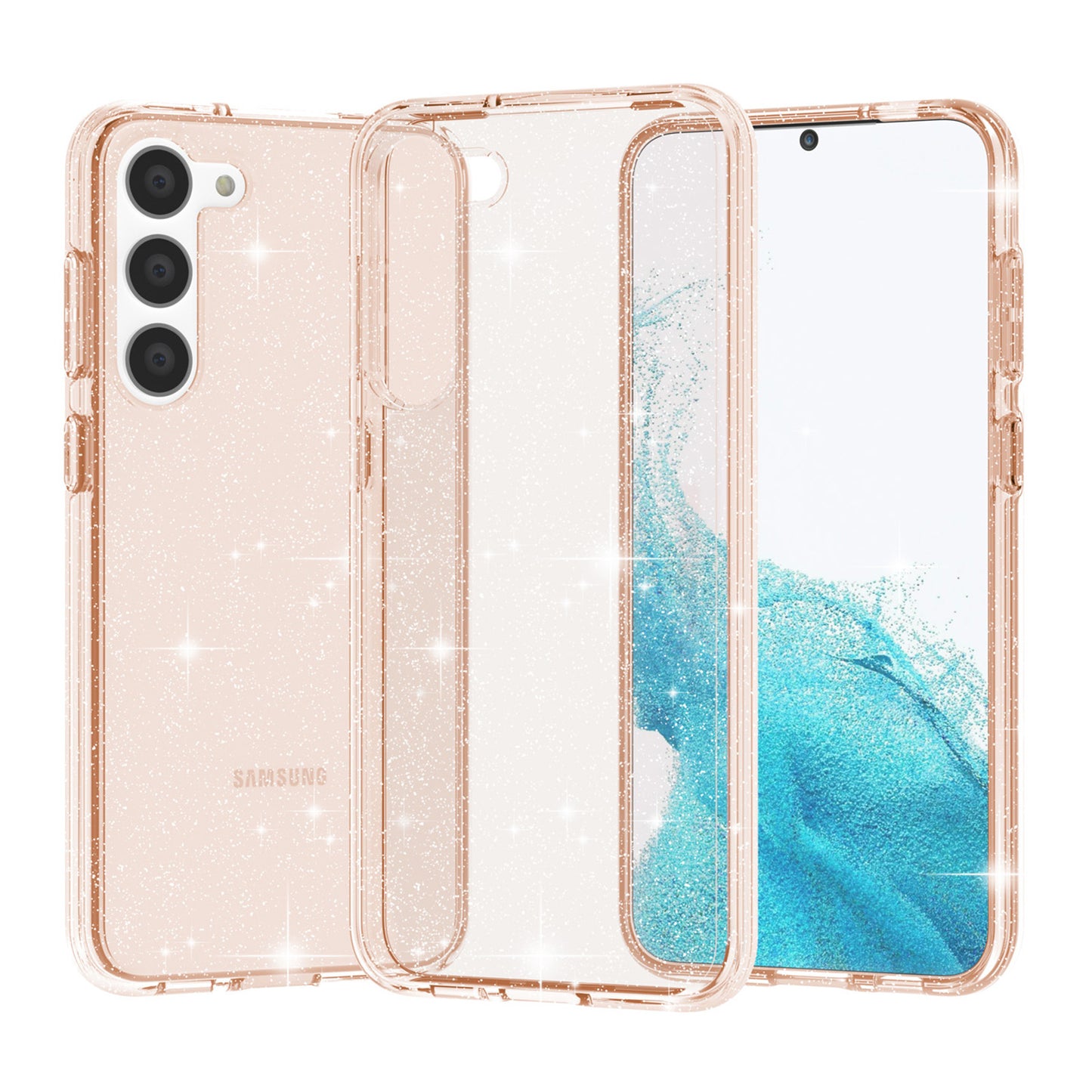 For Samsung Galaxy S23 Plus Anti-fall Glittery Powder Soft TPU + Hard PC Phone Case Protective Back Cover