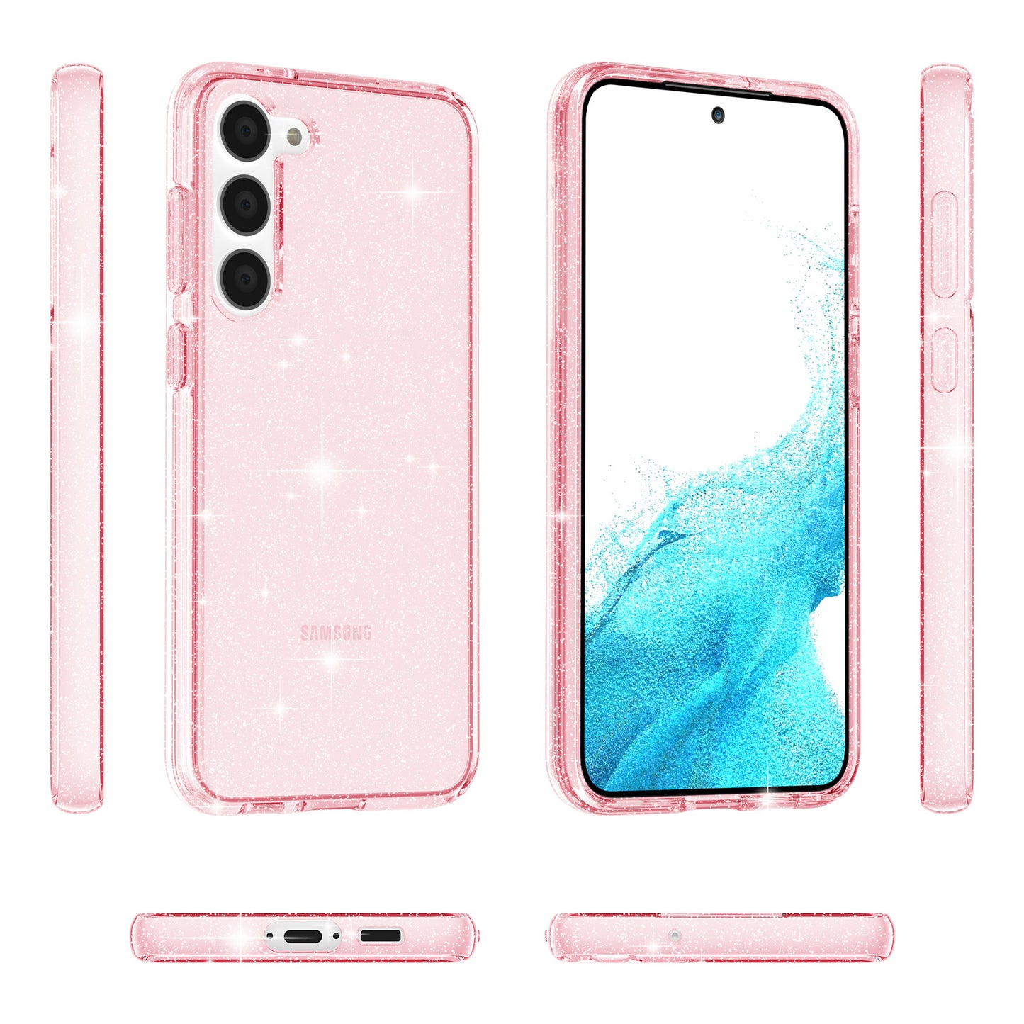 For Samsung Galaxy S23 Plus Anti-fall Glittery Powder Soft TPU + Hard PC Phone Case Protective Back Cover