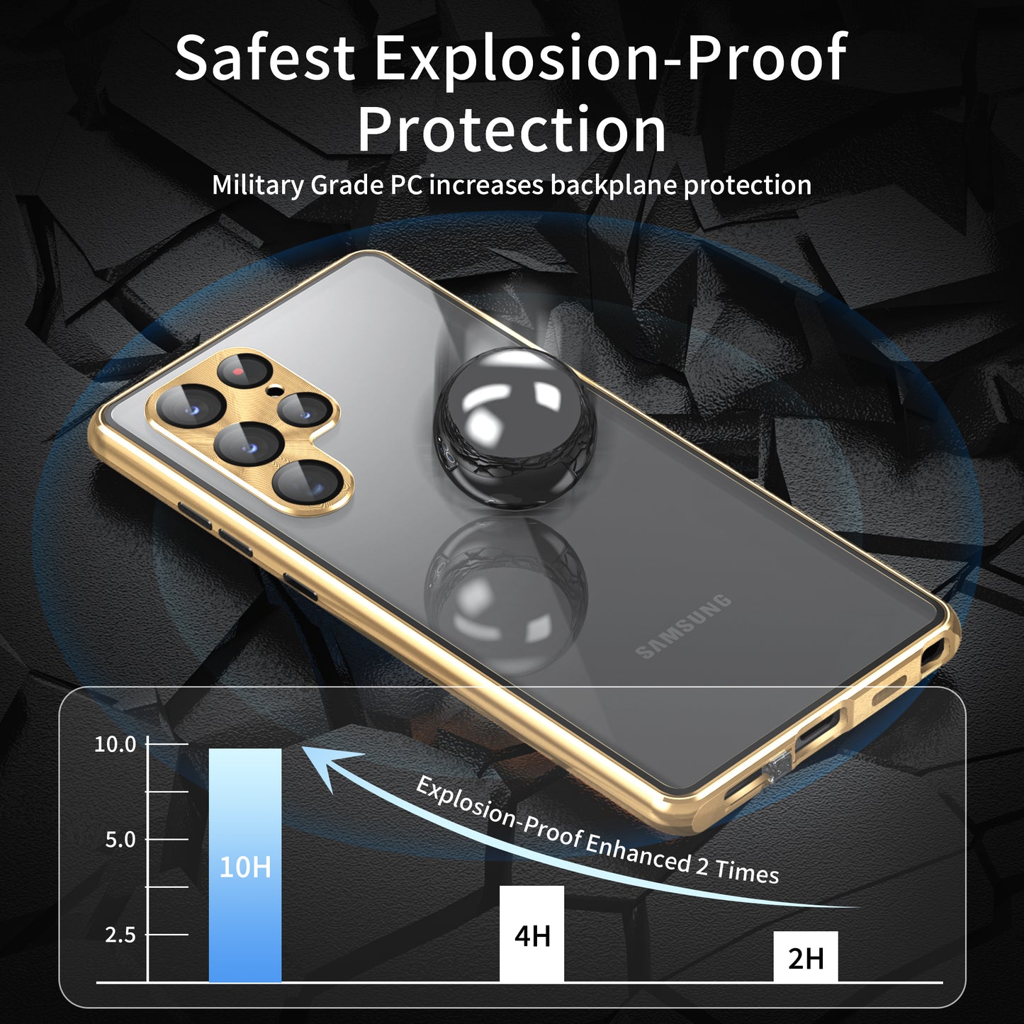 For Samsung Galaxy S23 Ultra Anti-peep Single-Sided Tempered Glass+PC Panel Anti-scratch Phone Cover with Safety Buckle and Magnetic Adsorption Metal Frame