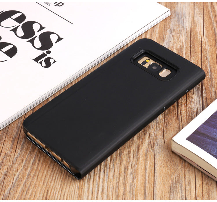 For Samsung Galaxy S8 Plus G955 Plated Mirror Surface View Leather Stand Mobile Case Smart Cell Phone Accessory