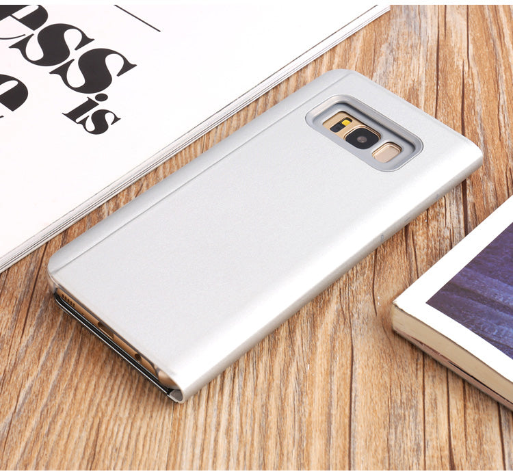 For Samsung Galaxy S8 Plus G955 Plated Mirror Surface View Leather Stand Mobile Case Smart Cell Phone Accessory