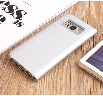 For Samsung Galaxy S8 Plus G955 Plated Mirror Surface View Leather Stand Mobile Case Smart Cell Phone Accessory