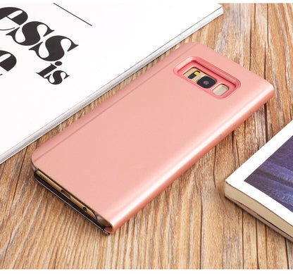 For Samsung Galaxy S8 Plus G955 Plated Mirror Surface View Leather Stand Mobile Case Smart Cell Phone Accessory