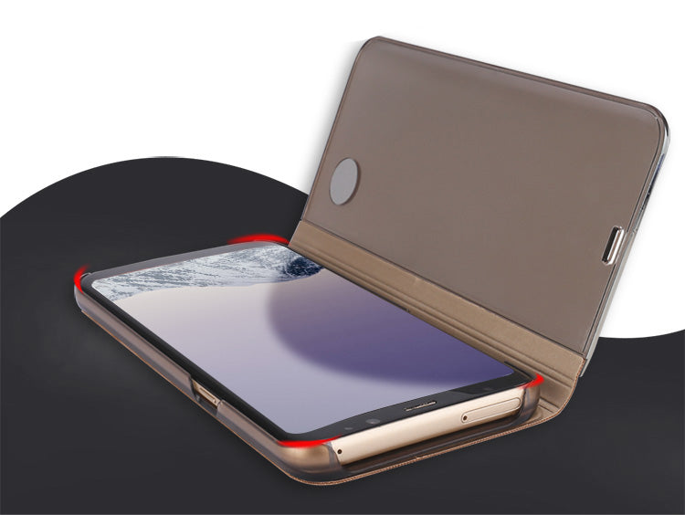 For Samsung Galaxy S8 Plus G955 Plated Mirror Surface View Leather Stand Mobile Case Smart Cell Phone Accessory