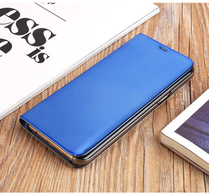 For Samsung Galaxy S8 Plus G955 Plated Mirror Surface View Leather Stand Mobile Case Smart Cell Phone Accessory