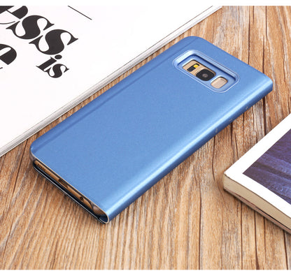 For Samsung Galaxy S8 Plus G955 Plated Mirror Surface View Leather Stand Mobile Case Smart Cell Phone Accessory