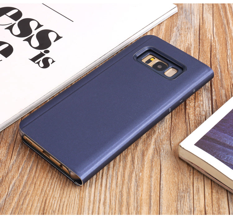For Samsung Galaxy S8 Plus G955 Plated Mirror Surface View Leather Stand Mobile Case Smart Cell Phone Accessory