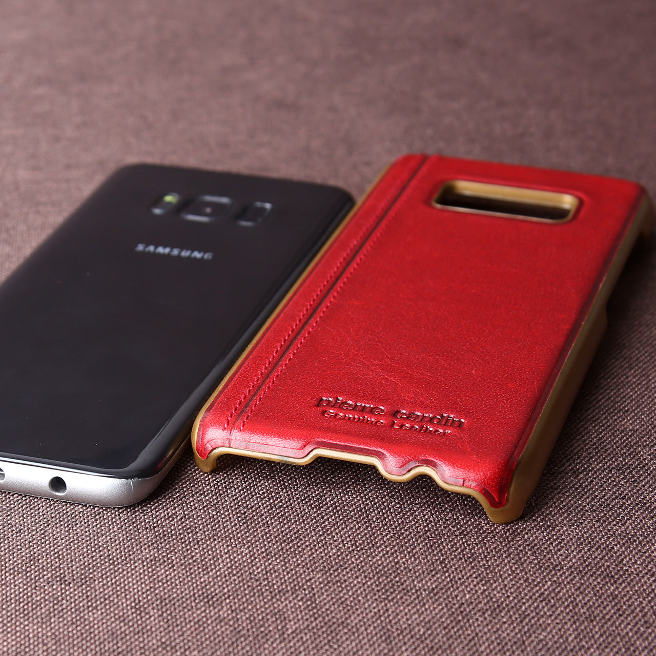PIERRE CARDIN Stitched Genuine Leather Coated PC Case for Samsung Galaxy S8 SM-G950