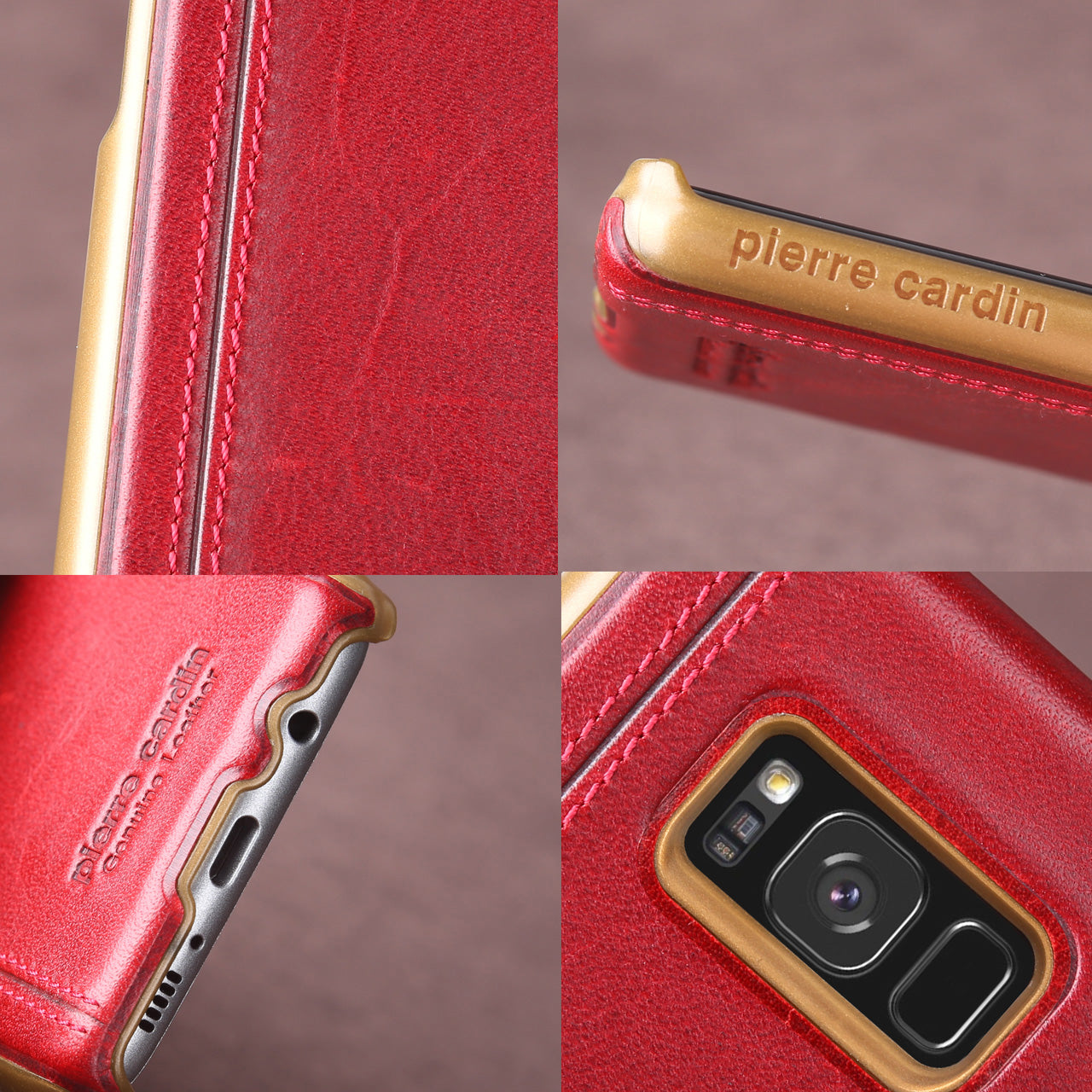 PIERRE CARDIN Stitched Genuine Leather Coated PC Case for Samsung Galaxy S8 SM-G950