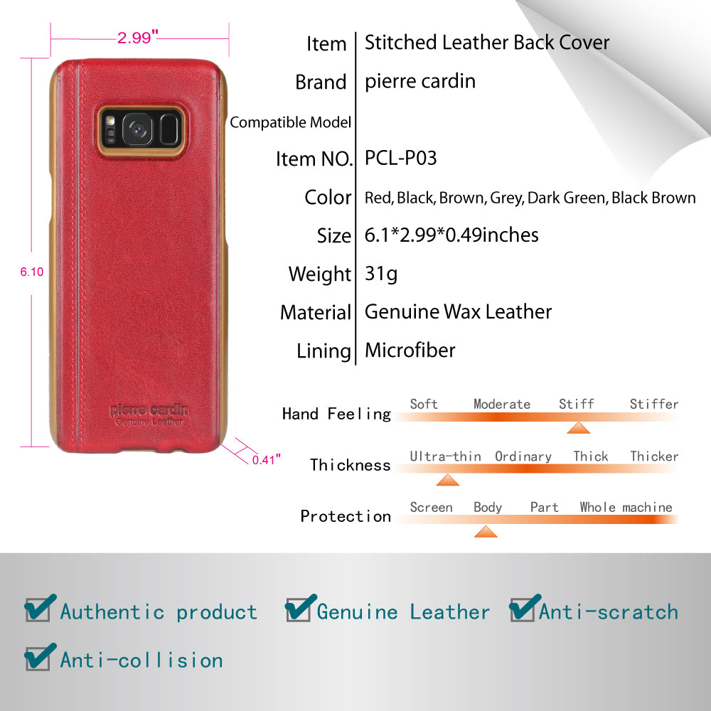 PIERRE CARDIN Stitched Genuine Leather Coated PC Case for Samsung Galaxy S8 SM-G950