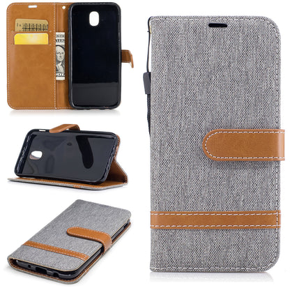 Two-tone Jean Cloth PU Leather Wallet Stand Case for Samsung Galaxy J5 (2017) J530 EU Version