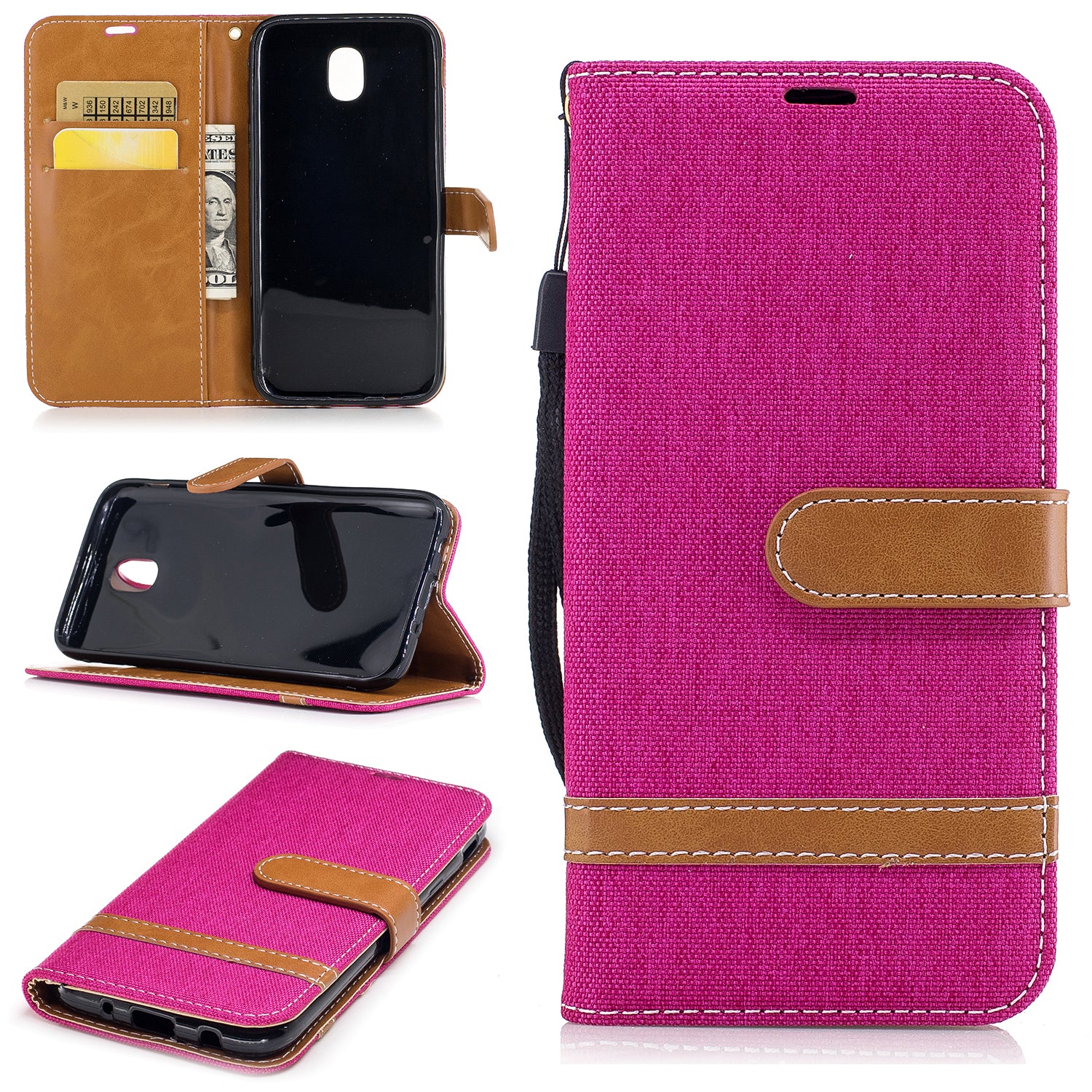 Two-tone Jean Cloth PU Leather Wallet Stand Case for Samsung Galaxy J5 (2017) J530 EU Version