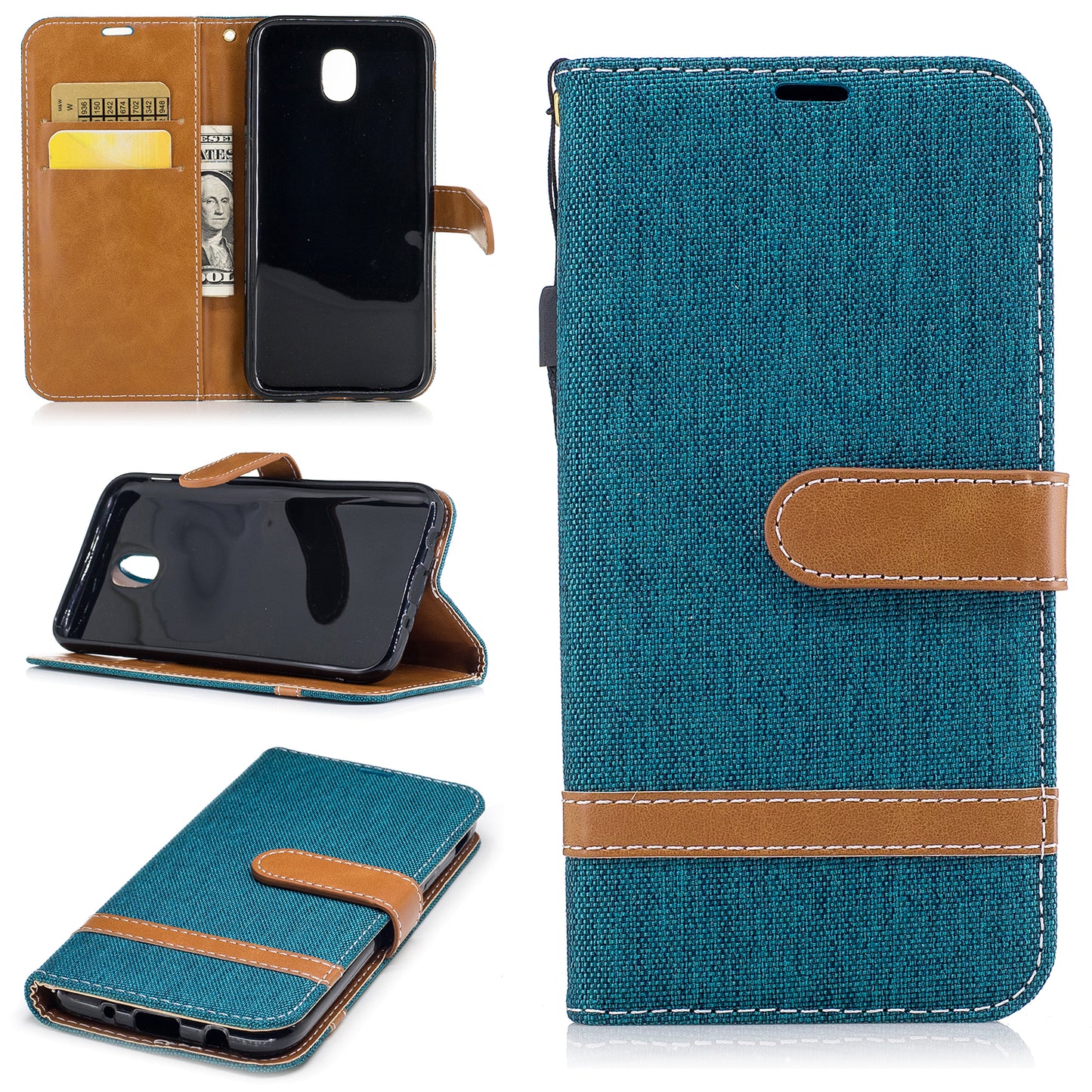 Two-tone Jean Cloth PU Leather Wallet Stand Case for Samsung Galaxy J5 (2017) J530 EU Version