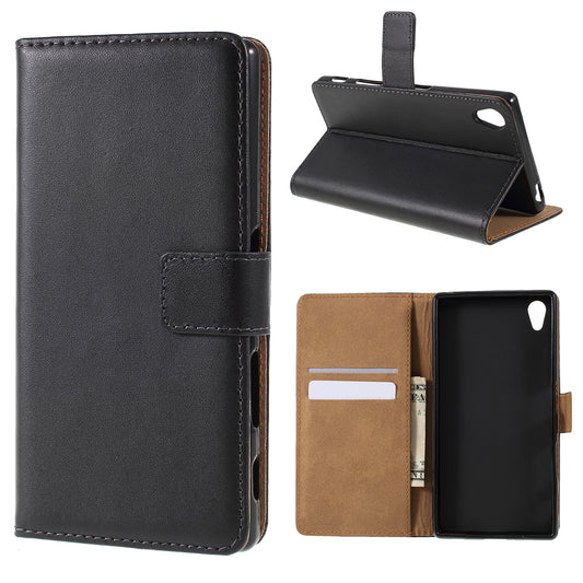 Genuine Split Leather Wallet Case for Sony Xperia Z5 / Z5 Dual